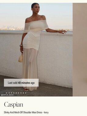 Meshki Ivory Off-Shoulder Mesh Maxi Dress